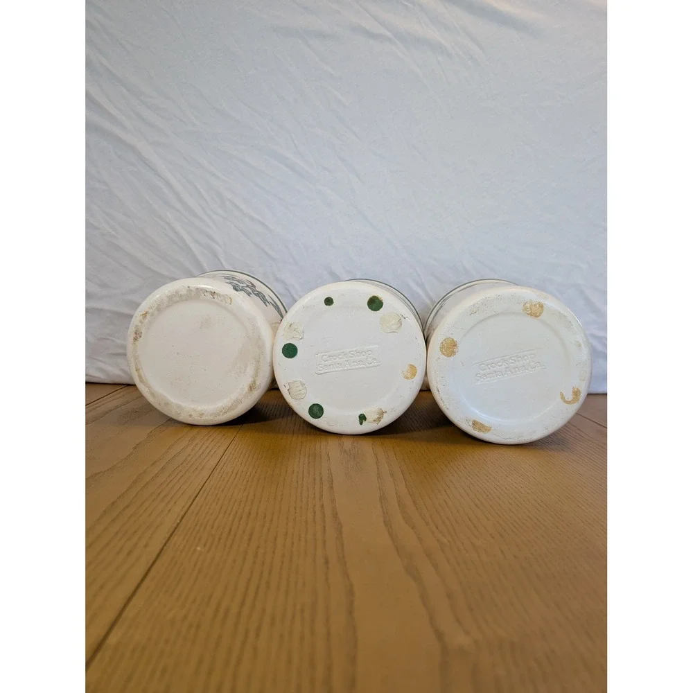 Vintage Crock Shop Santa Ana Ceramic Canister Set 3 Apple Ivy Farmhouse Cream